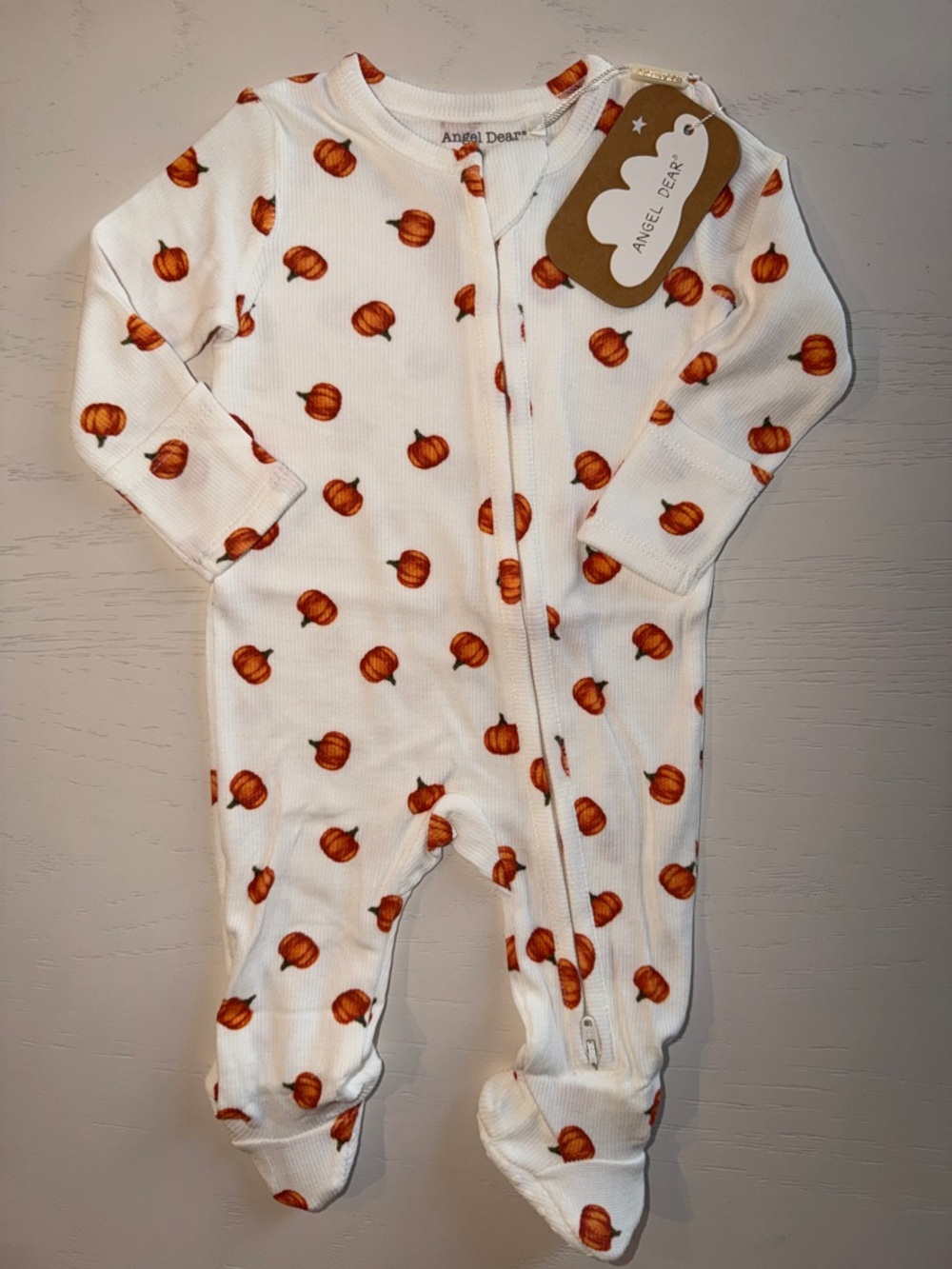 Angel Dear White Pumpkins Footie 0-3 3-6 6-9 months